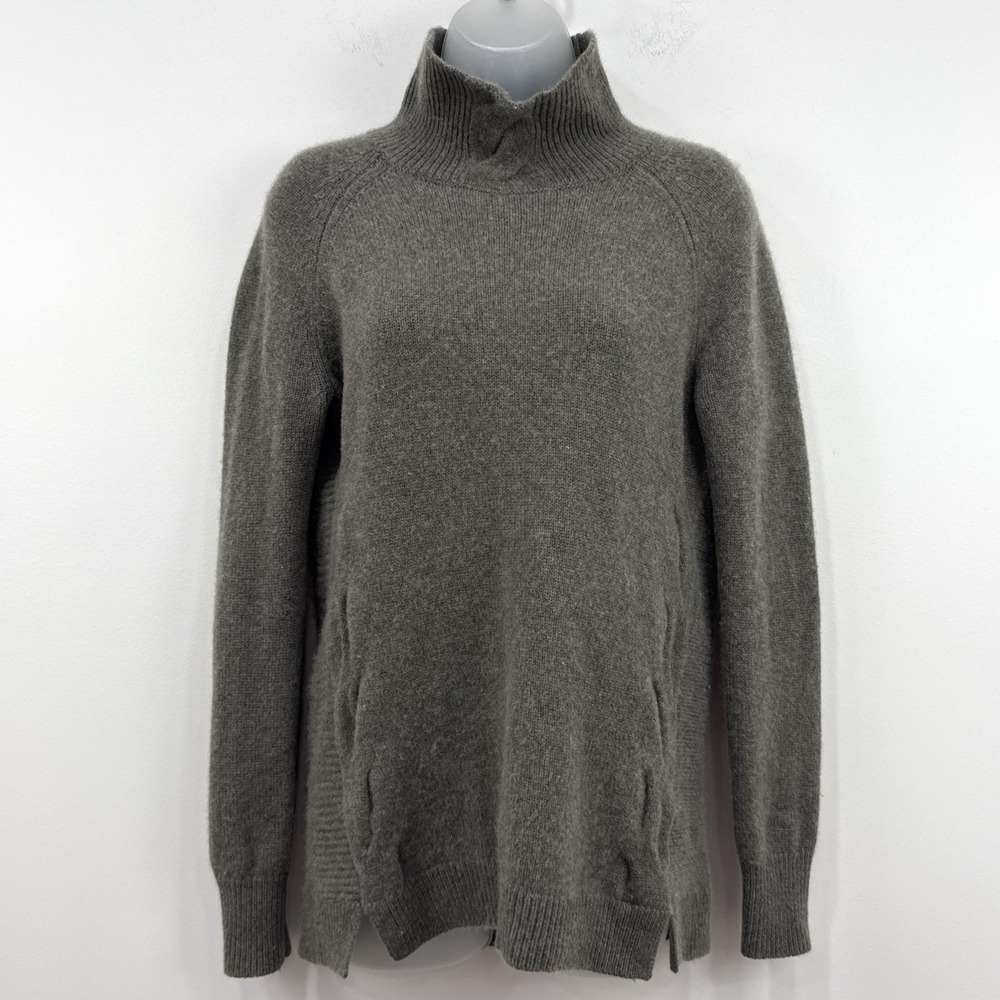 Garnet Hill 100% Cashmere Cableknit Sweater S Brown Quiet Luxury Heritage Ribbed